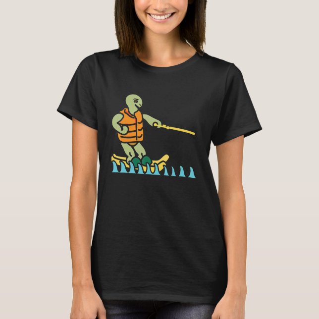 Camiseta Skiing Turtle Tortoise Skier Summer Sport Waterski (Frente)