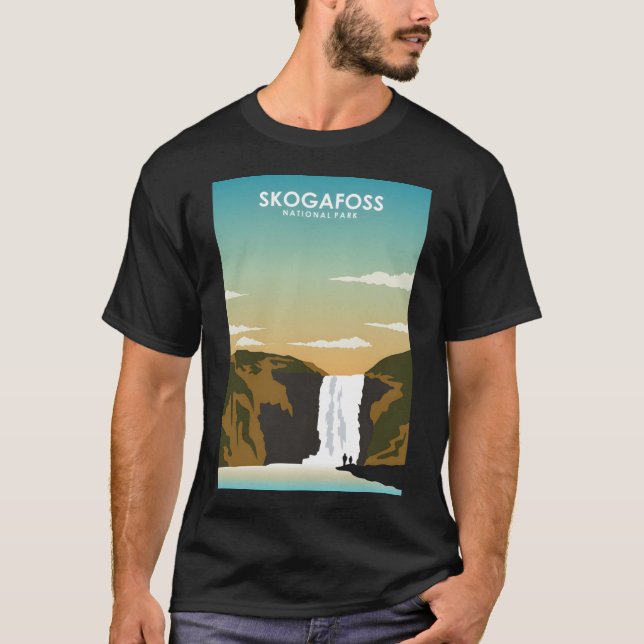 Camiseta SkogafosIslândia Retro Waterfall National Park (Frente)