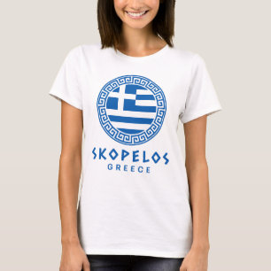 Camiseta Skopelos E Bandeira Da Grécia Feminino Branco