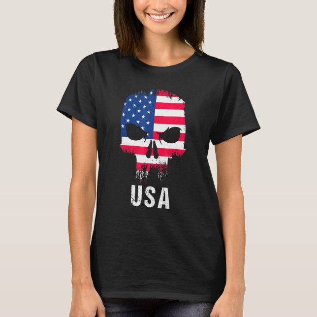 Camiseta Skull American Flag Patriotic Graphic Capa T (Frente)