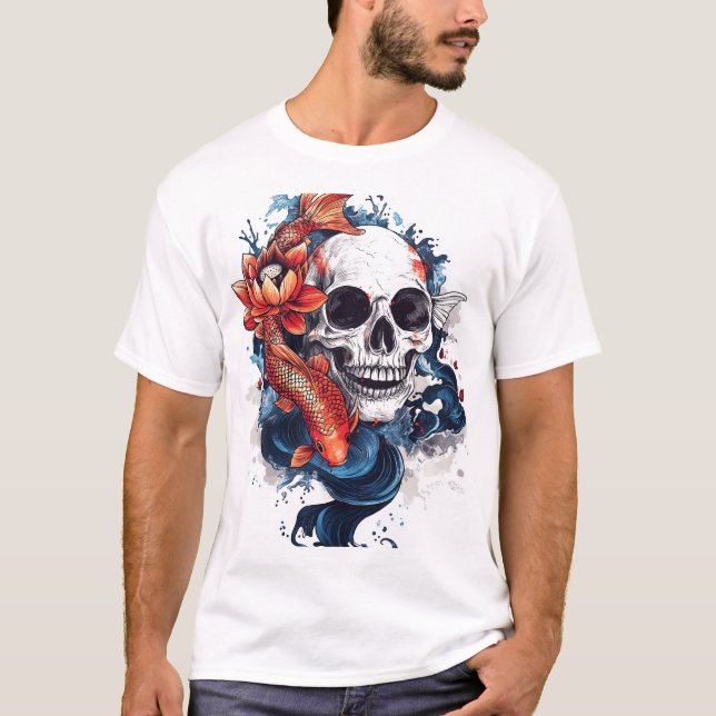 Camiseta Skull and Koi Serenity (Frente)