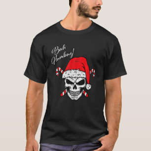 Camiseta Skull Bah Humbug Engraçado Natal Candy Santa Hat S