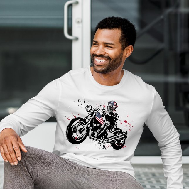 Camiseta Skull Biker com T-Shirt do Helmet de Bandeira Amer (Criador carregado)