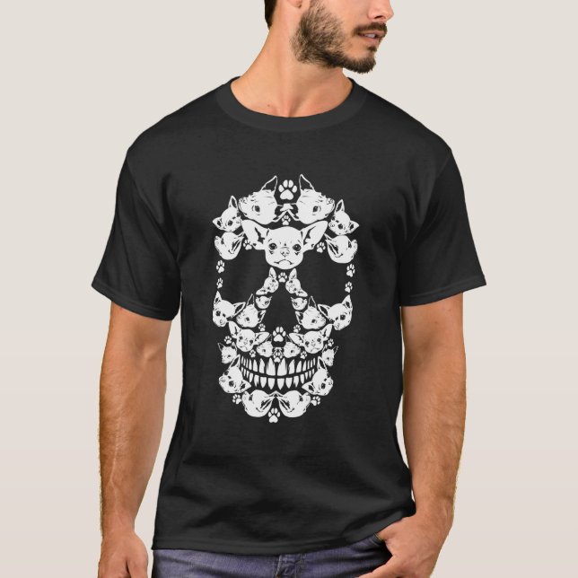 Camiseta Skull Chihuahua Skeleton Halloween Assustado (Frente)
