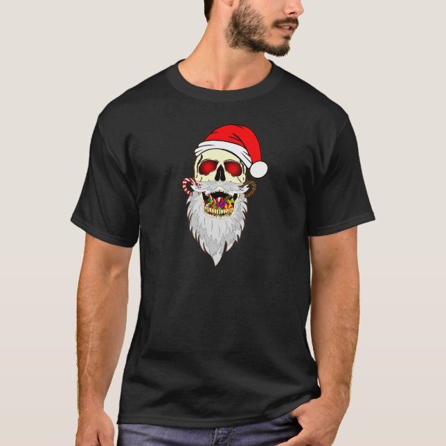 Camiseta Skull Christmas Santa Claus 1# (Frente)