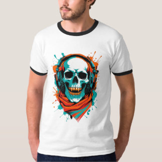 Camiseta Skull DJ Fones de ouvido - Street Art Vibe Music T