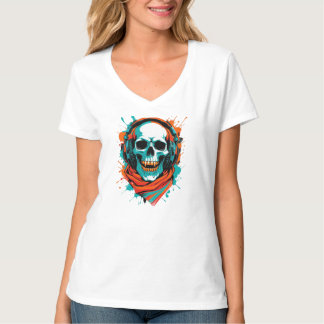 Camiseta Skull DJ Fones de ouvido - Street Art Vibe Music T