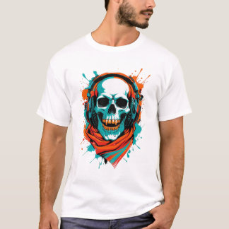 Camiseta Skull DJ Fones de ouvido - Street Art Vibe Music T