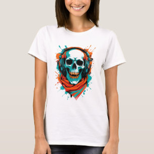 Camiseta Skull DJ Fones de ouvido - Street Art Vibe Music T