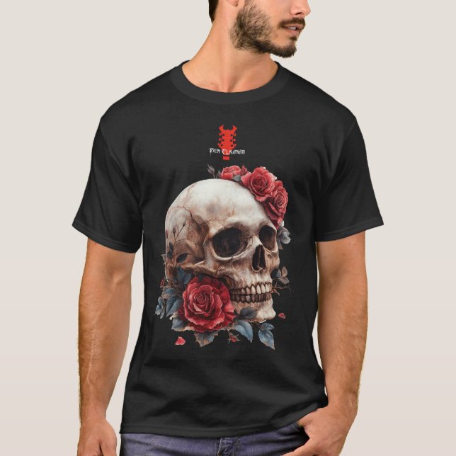 Camiseta Skull do Rosa vermelha Metal | Ben Elkanar (Frente)