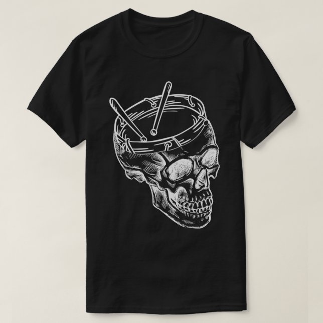 Camiseta Skull Drummer Drums Drumming Drumset Snare Musicia (Frente do Design)