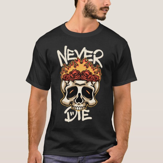 Camiseta Skull Fire and Roses streetwear  (Frente)