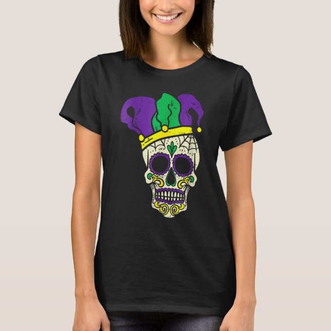 Camiseta Skull Funny Mardi Gras New Orleans Carnival Men Bo (Frente)