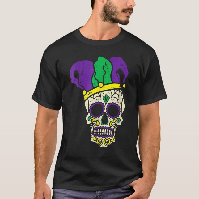 Camiseta Skull Funny Mardi Gras New Orleans Carnival Men Bo (Frente)