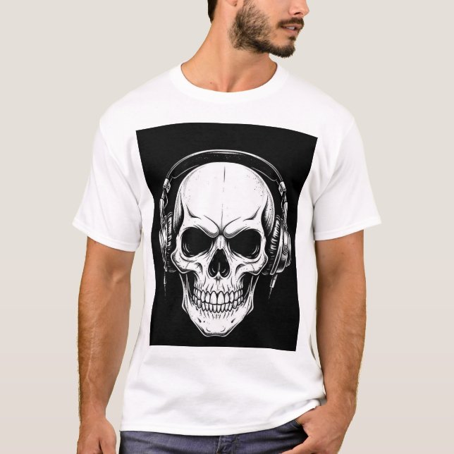 Camiseta Skull Headphone Gothic Graphic T-Shirt (Frente)