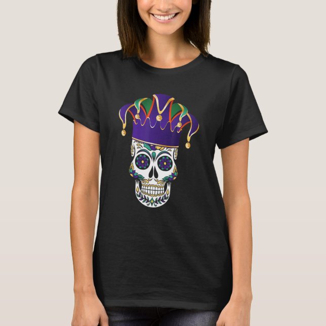 Camiseta Skull Jester Hat Mardi Gras New Orleans Festival (Frente)