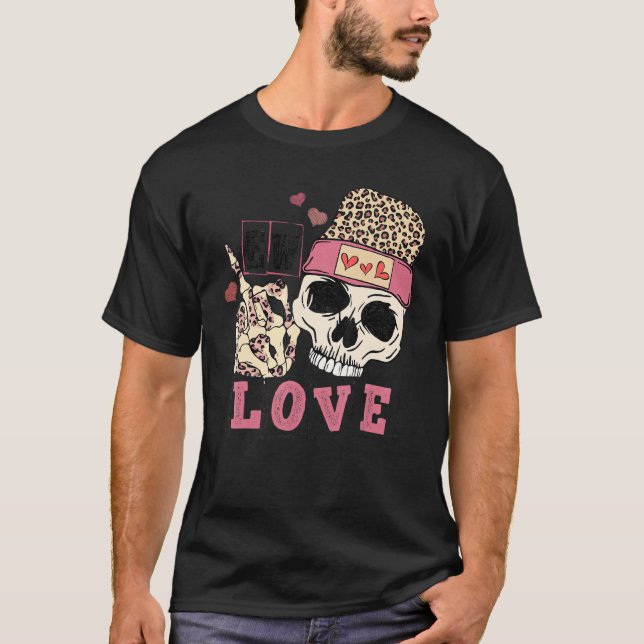 Camiseta Skull Love Anti Valentines Day Leopard Skeleton Ha (Frente)