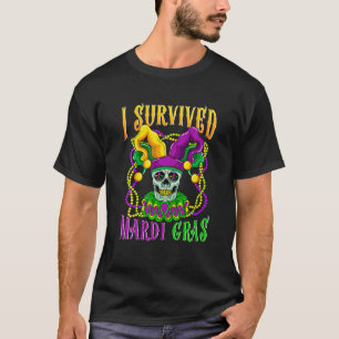 Camiseta Skull Mardi Gras Jester Skeleton I Sobreviveu a Mã