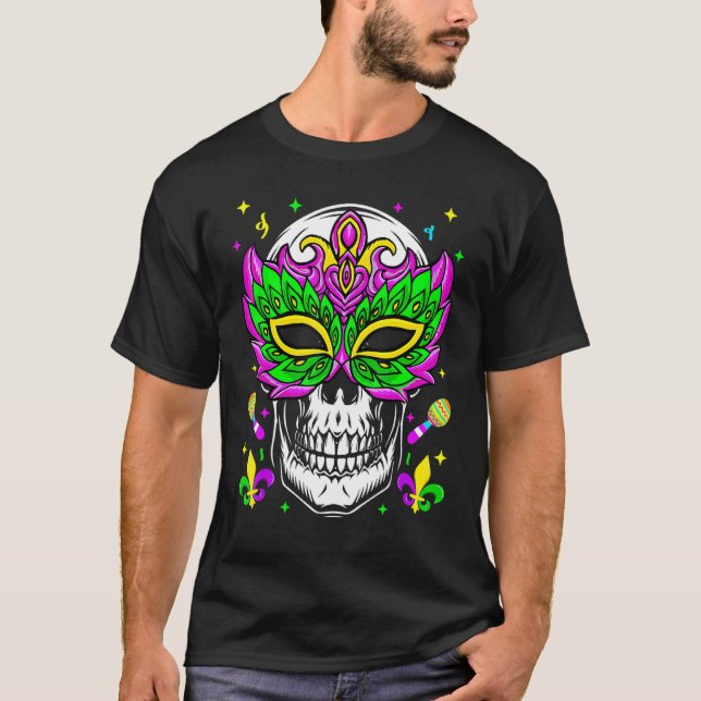 Camiseta Skull Mask Mardi Gras Louisiana Carnival Party Men (Frente)