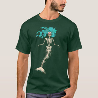 Camiseta Skull Mermaid Goth Skeleton Long Sapphire Hair