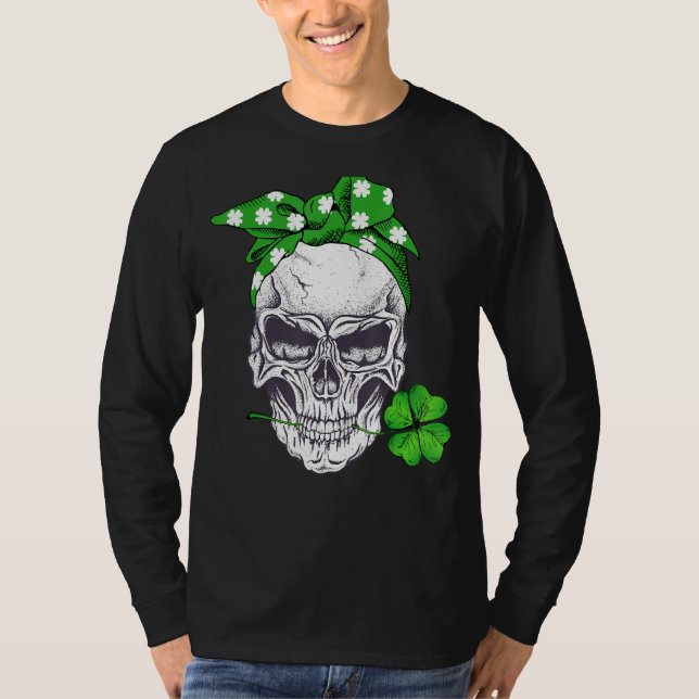 Camiseta Skull Messin Shamrock Dia de São Patrício Lucky Ma (Frente)