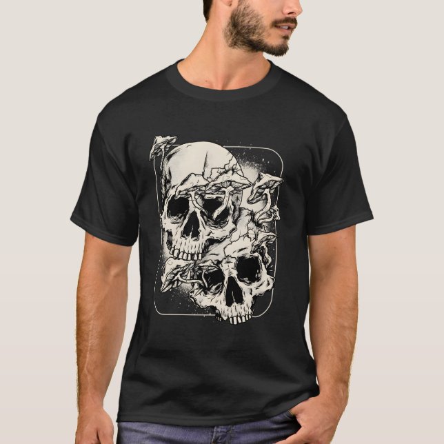 Camiseta Skull Morel Mushroom Mycologist Gótico Mushroom (Frente)