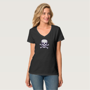 Camiseta Skull n Bones - T-shirt preta do pescoço V