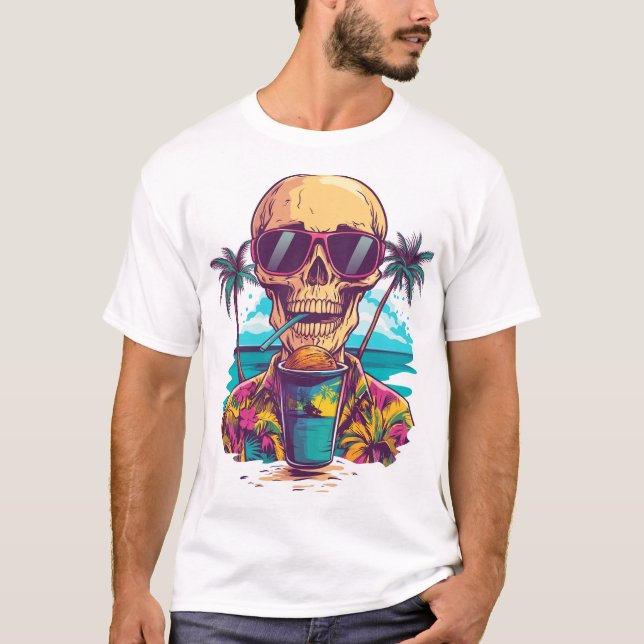 Camiseta Skull on Vacation � Chill Funny Beach Skeleton (Frente)