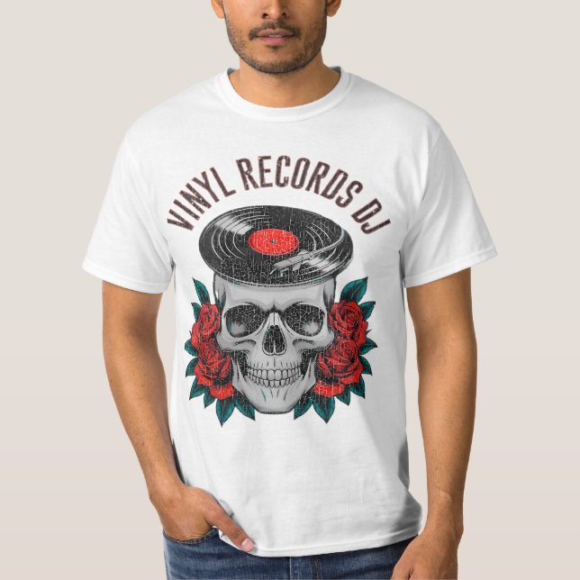 Camiseta skull rocker head record player (Frente)