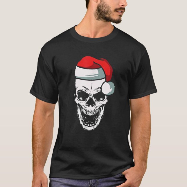 Camiseta Skull Santa Hat Esqueleto Legal de Natal X-Mas (Frente)
