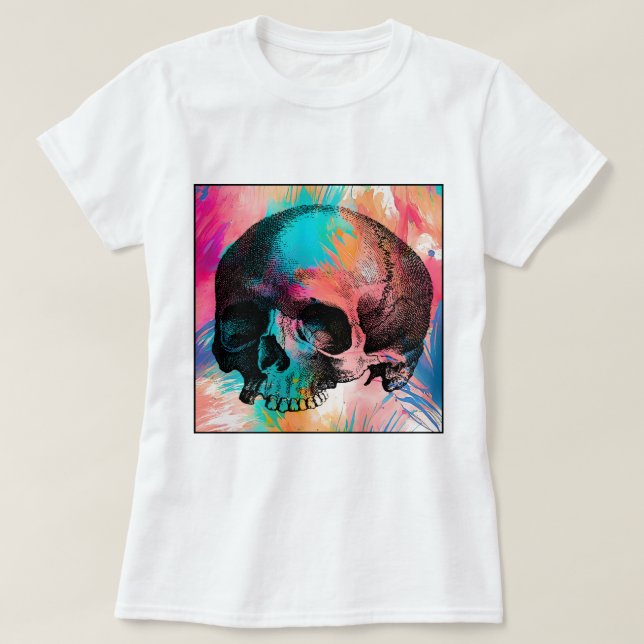 Camiseta Skull Sketch Com Fundo Colorido (Frente do Design)