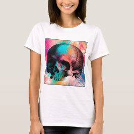 Camiseta Skull Sketch Com Fundo Colorido
