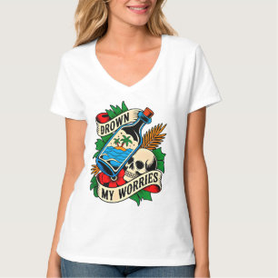 Camiseta Skull & Sunset Tropical Tattoo Ideia Única de Pr