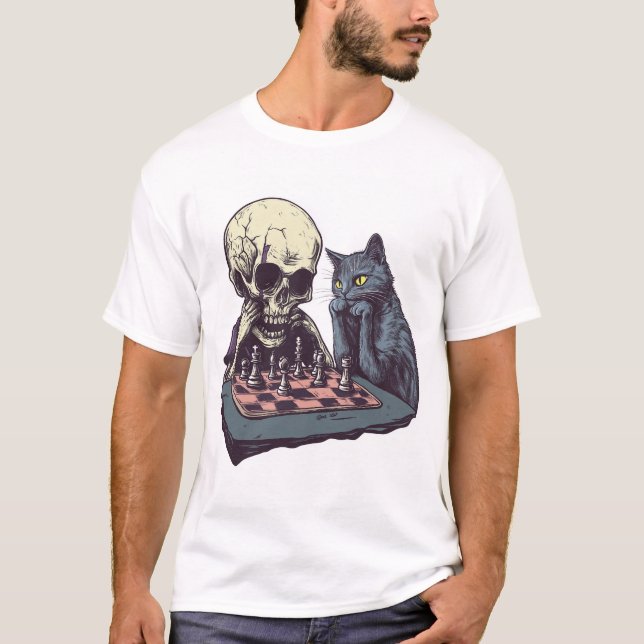 Camiseta Skull vs Cat � Funny Chess Battle (Frente)
