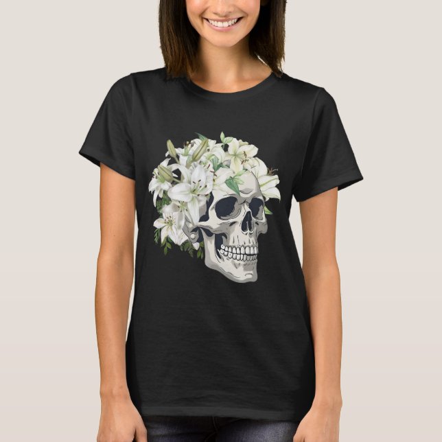 Camiseta Skull with White Lilies  WOMEN'S T SHIRT (Frente)