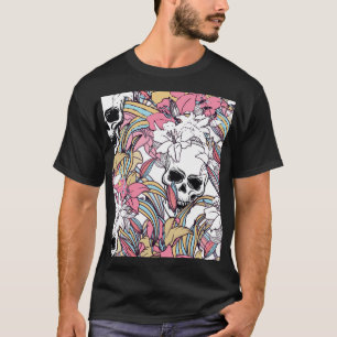 Camiseta Skulls Lily Flowers: Boho Vintage.