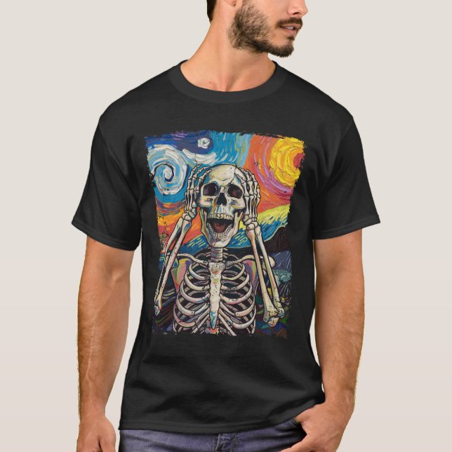 Camiseta Skulls Starry Night Skeleton Painting Halloween Me (Frente)
