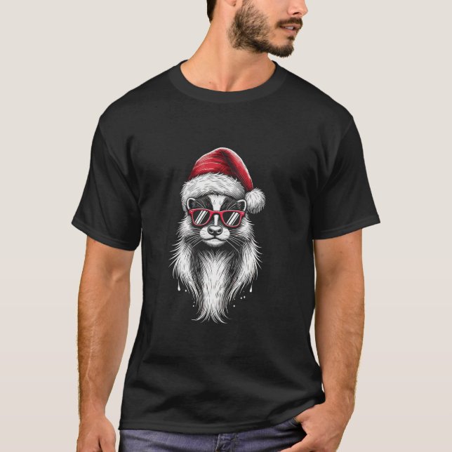 Camiseta Skunk Santa Hat Natal Pajama Engraçado Skunk Xmas (Frente)