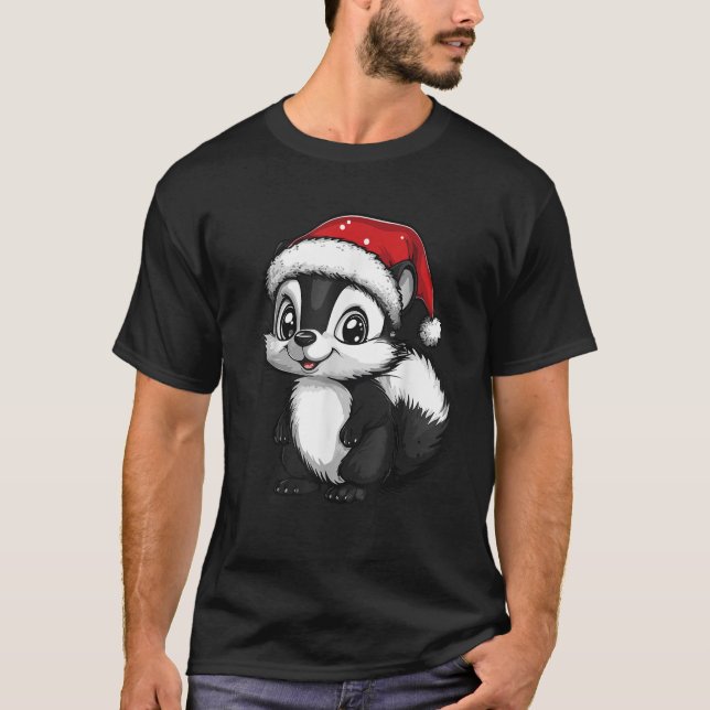 Camiseta Skunk Santa Hat Xmas Boys Raparigas Crianças Skunk (Frente)