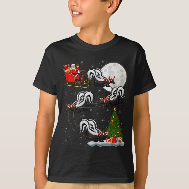 Camiseta Skunk Santa Sleigh Flying Funny Magical Christmas  (Frente)