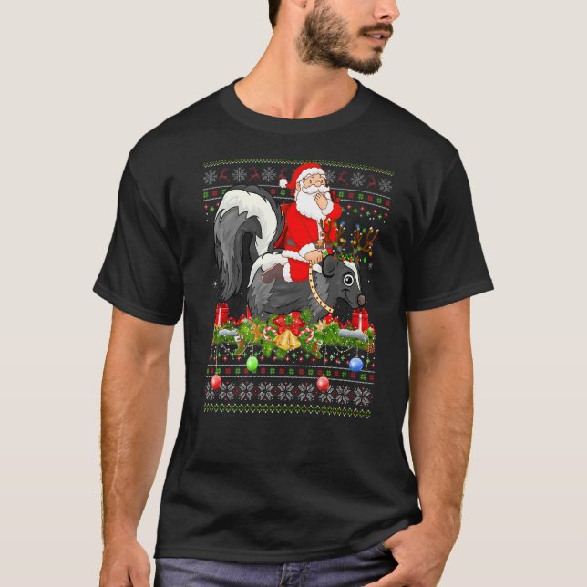 Camiseta Skunk  Ugly Santa Riding Skunk Christmas (Frente)