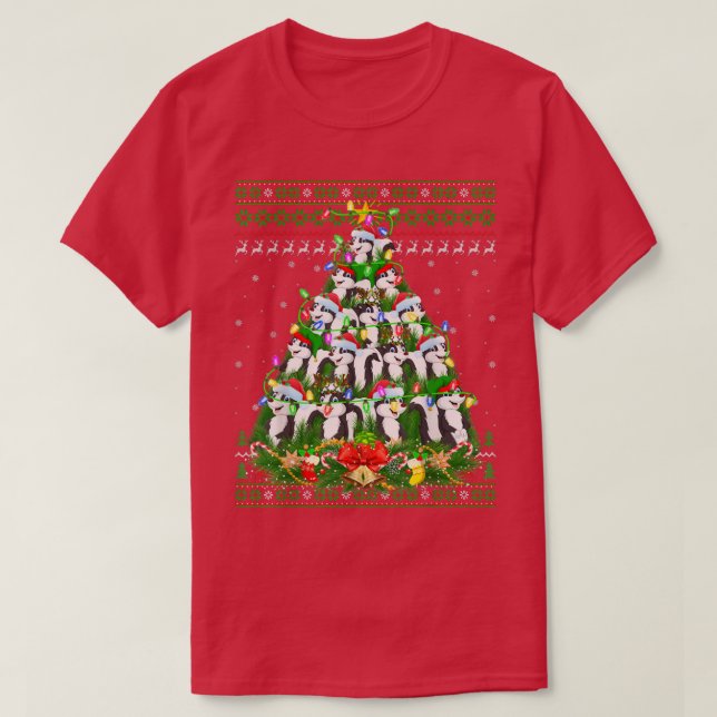 Camiseta Skunk Xmas Lighting Tree Papais noeis Skunk Ugly C (Frente do Design)