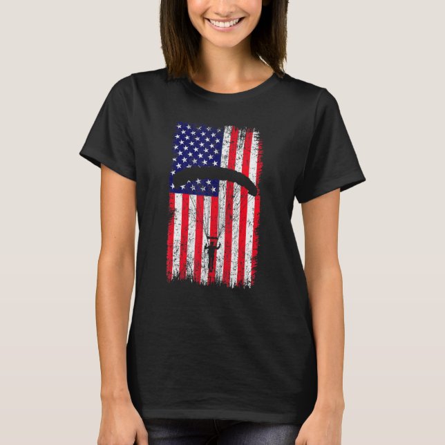 Camiseta Sky Paraglider Paramotor Paragliding American Flag (Frente)