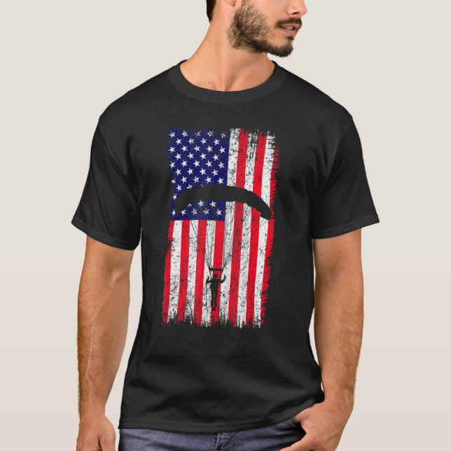 Camiseta Sky Paraglider Paramotor Paragliding American Flag (Frente)