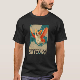 Camiseta SkyCorgi Divertido Retro Corgi Alado Voador Cachor