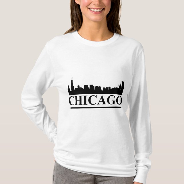 Camiseta Skyline Chicago Ladies Long Sleeve T-shirt (Frente)
