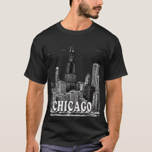 Camiseta Skyline Chicago - Preto e Branco Minimalista Gr