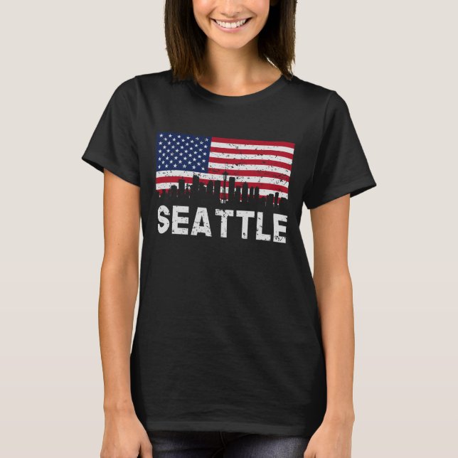 Camiseta Skyline da bandeira americana de Seattle WA (Frente)