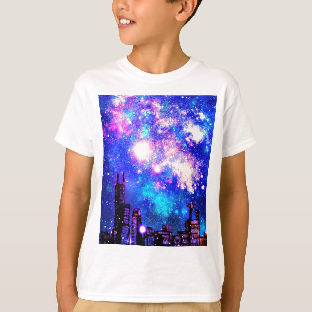 Camiseta Skyline da cidade do estilo & céu nocturno cómicos (Frente)