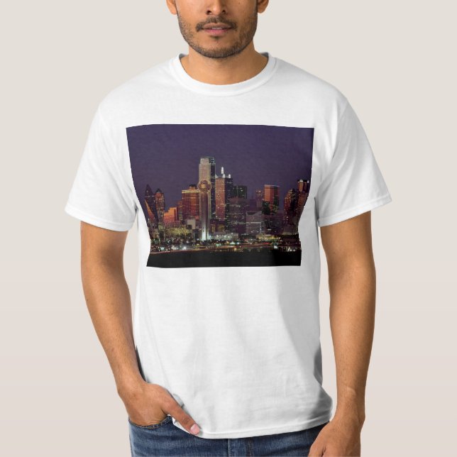 Camiseta Skyline da noite de Dallas, Texas (Frente)